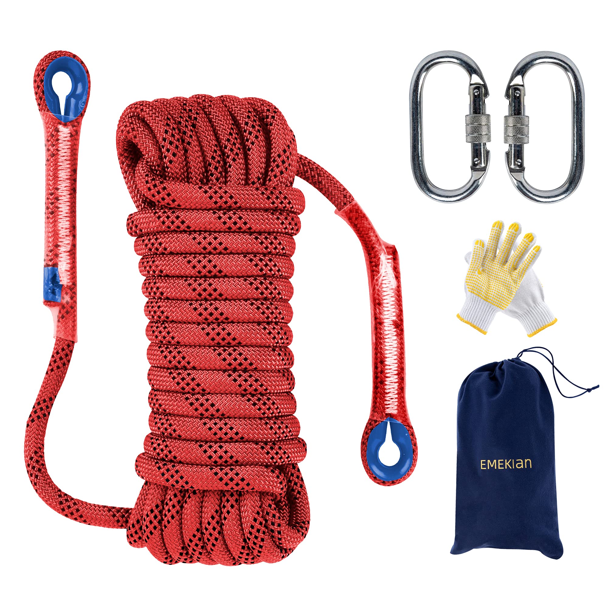 Photo 1 of EMEKIAN 10 mm Red Indoor Outdoor Climbing Rope, 30 M (98 ft) Static Rock Climbing Rope for Escape Rope, Ice Climbing Equipment, Fire Safety Rescue Rope, with Non Slip Gloves