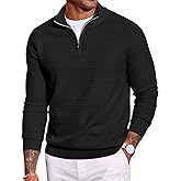 COOFANDY Men's Quarter Zip Sweater Slim Fit Lightweight Mock Neck Pullover Knit Texture Polo Sweaters