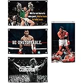 Set 4X Motiv Sports and Quote Polyester Flags 3x5 Ft with 4 and 2 Grommets - Muhammad Motivational Workout Single Sided Banner - Inspire Your Workout with this Banner - Boxing Inspirational Gym Flags