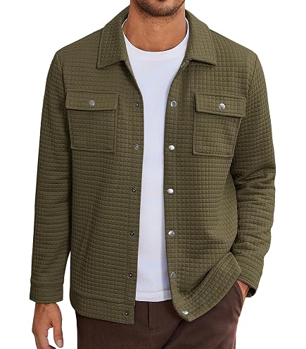 Amazon.com: Mens Quilted Shirt Jacket Lightweight Long Sleeve Snap