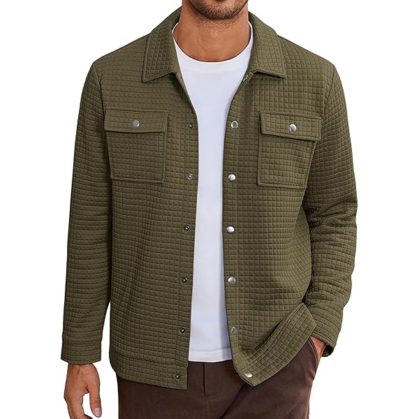 Amazon.com: Mens Quilted Shirt Jacket Lightweight Long Sleeve Snap