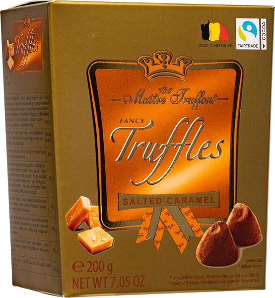 MAITRE TRUFFOUT, SALTED CARAMEL FLAVOR FANCY COCOA DUSTED TRUFFLES, 7.05OZ/200G, BELGIAN CHOCOLATE
