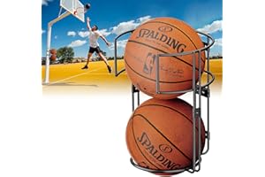 MEEMENG Vertical Ball Rack, Durable Standing Holder Wall Mount for Garage, Hanging Basketball Storage for Indoor or Outdoor, Sport Organizer for 2 Balls, Pole or Wall Mounted