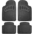 FH Group Automotive Floor Mats Universal Fit Trimmable Climaproof for All Weather Heavy Duty Rubber fits Most Cars, SUVs, and Trucks, with Footprint Design, Full Set Solid Black