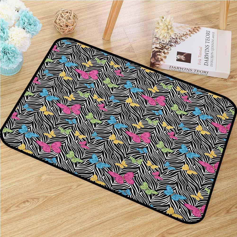 GUUVOR Zebra Print Door mat Colorful Butterflies on