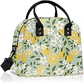 Clastyle Summer Women Lunch Box Bag Leaf Large Camping Adult Lunch Tote Insulated Cooler Bag for Office Work Picnic,Lemon Flower