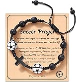 HGDEER Baseball Basketball Football Soccer Volleyball Gifts, Natural Stone Baseball Cross Bracelets for Teen Ideas with Message Gift Card