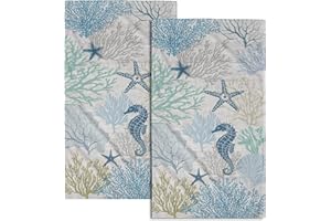 GIWAWA Blue Coral Hand Towels Set of 2 Sea Horse Decorative Bathroom Towels Super Soft Absorbent Towels for Yoga Gym Spa Kitchen 28x14 Inch