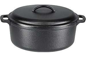 鶹 Basics Pre-Seasoned Cast Iron Dutch Oven Pot with Lid and Dual Handles, Heavy-Duty & Large, 7-Quart, Black