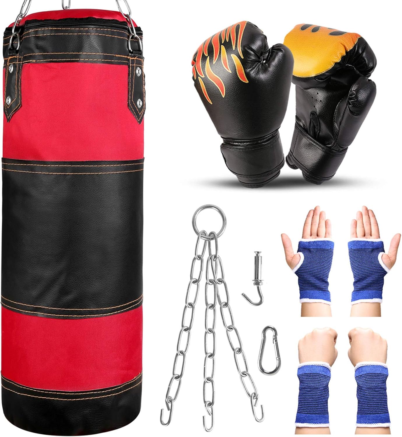Odoland 7-in-1 Punching Bag Heavy Bag UNFILLED Set with 6oz Punching Gloves and Hand Wrist Protective Sleeves for Kids Youth, 2FT MMA Muay Thai Boxing Heavy Punching Training Bag : Sports & Outdoors