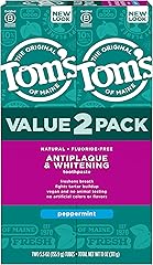 Tom's of Maine Fluoride-Free Antiplaque & Whitening Natural Toothpaste, Peppermint, 5.5 Ounce 2-Pack (Packaging May Vary)