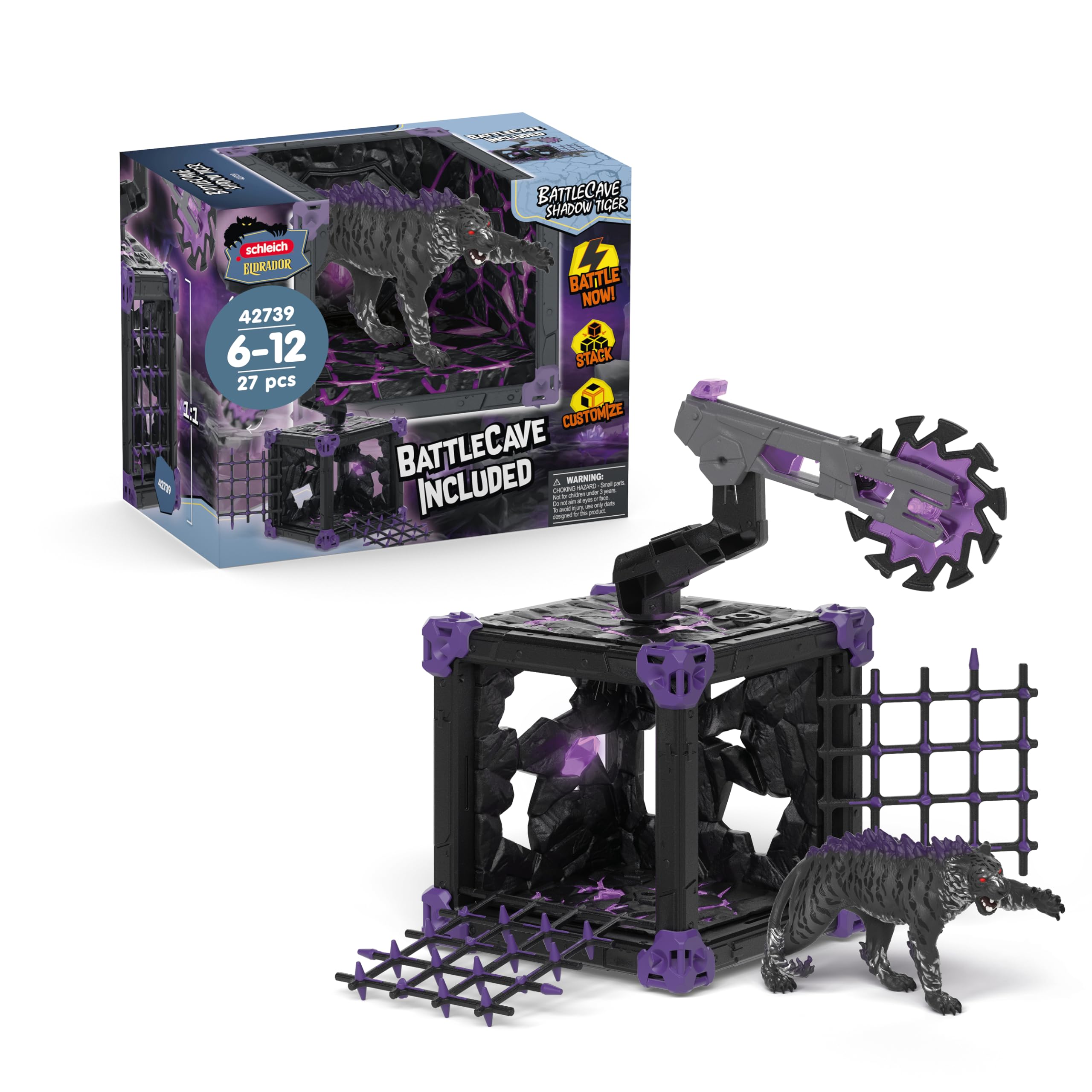 Schleich Eldrador Creatures - Battle Cave with Shadow Tiger Figure and Shooting Weapon Toy Playset - Interactive Cave and Monster Figurine for Boys and Girls - Fantasy Toys for Kids Ages 7+ | 42739 Image