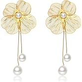 Kaleido Fashion Pearl Drop Earrings for Women, 18K Gold Plated Large Floral Botanical Dangle Earrings, Statement Boho Hypoallergenic Lightweight Jewelry, Gift for Wedding, Party, Special Occasions