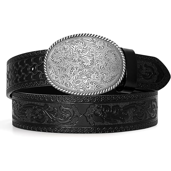 TRIWORKS Western Leather Buckle Belt for Men Women Cowboy Cowgirl