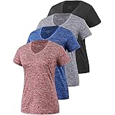 Xelky 3-4 Pack Women's Dry Fit Tshirt Short Sleeve Moisture Wicking Athletic Shirts Sport Activewear Tee V Neck Workout Top