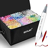 SFAIH Alcohol Markers Brush & Fine - 217 Colors Double Tipped Art Markers for Adult Coloring Illustration, Gifts for Artist Adult - Adjustable Shoulder Strap & Faux Leather Lining & Outer Zip Pocket