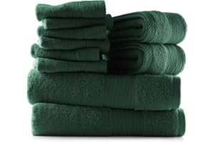 Hearth & Harbor Bath Towels for Bathroom - 100% Ring Spun Cotton Luxury Bathroom Towels - Ultra Soft & Highly Absorbent, Bath Towels Set of 10 - Hunter Green