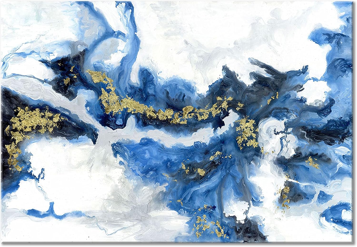 Paintings - UTOP-art Abstract Painting Modern Wall Art: Blue & White Picture Artwork on Canvas for Office(12''x16'')