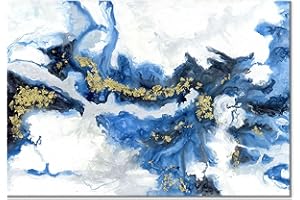 UTOP-ART Blue And Gold Wall Decor Set Abstract Canvas Wall Art Decor Colorful Oil Painting Artwork Picture For Bedroom Living Room Bathroom Decorations Aesthetic(12''x16'')