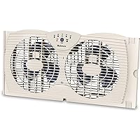 HOLMES Dual Blade Digital Window Fan with Programmable Thermostat Control, Dual 3 Blade Fans, 2 Speeds, Expandable Side Panel