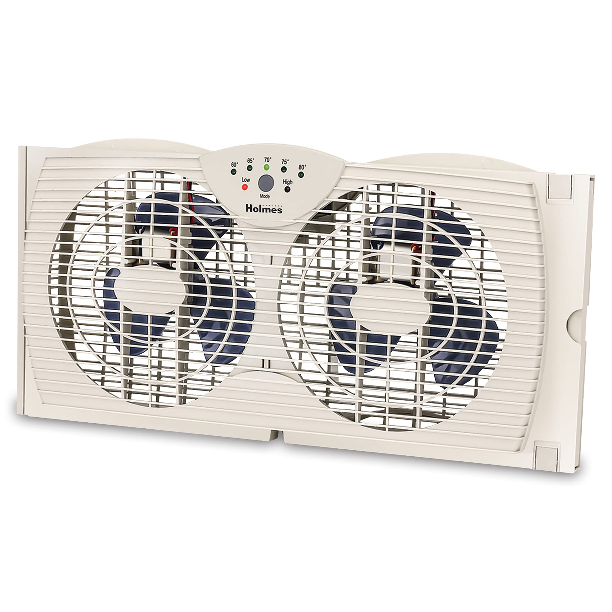Photo 1 of HOLMES Dual Blade Digital Window Fan with Programmable Thermostat Control, Dual 3 Blade Fans, 2 Speeds, Expandable Side Panel with Additional Extender Panels, White