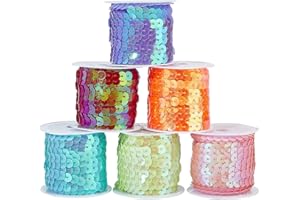 PH PandaHall 30 Yards Spangle Flat Sequins 6 Color 6mm Flat Sequin Strip Trim Paillette Spool String Shiny Trim Sewing Paillette String for Mermaid Dress Embellish Headband Halloween Costume