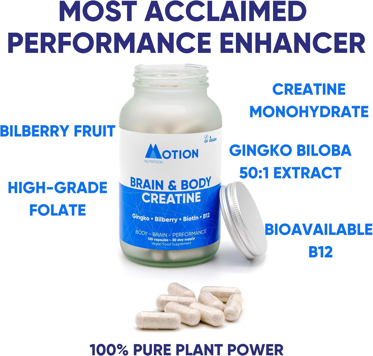 Motion Nutrition Brain & Body Creatine, Creatine Capsules for Increased Power Speed + Mental Performance - Image 3
