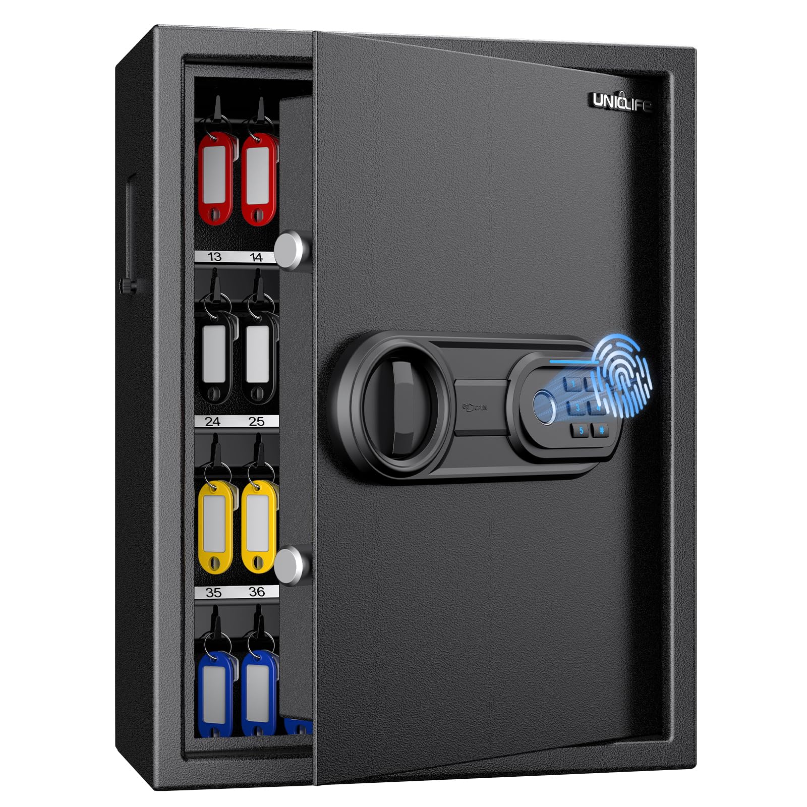 Photo 1 of Uniclife 71 Position Key Box, Wall Mount Key Lock Box with Code and Key Lock, Fingerprint Key Cabinet with Anti-Theft Key Drop Slot & Keypad, Keys Safe for Office Hotel & Company