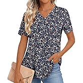Anydoll Women's 2026 Summer Blouse Casual Short Sleeve Tops Vneck Chiffon Business Tunics Henley Tshirts
