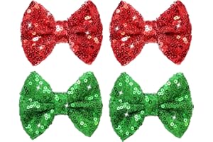 HELYKAKA Christmas Hair Bows Clips Green Sequins Alligator Hair Clips Bows for Girls Red Glitter Barrettes Little Bow Hairpins Toddler Teens Sparkly Hair Accessories for Kids Teens Gift
