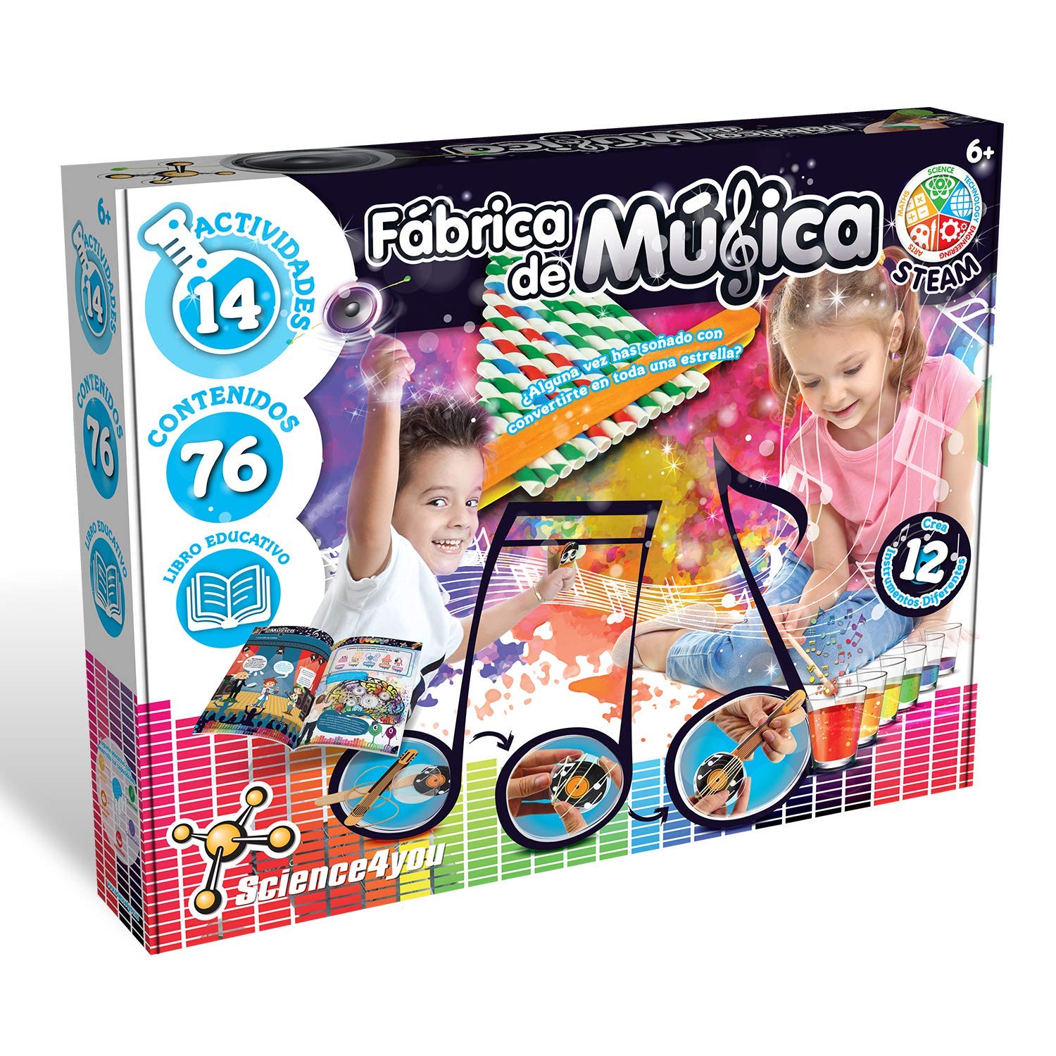 Science4you - Music Factory - Scientific Toy, Create 12 Musical Instruments Like Drums and Guitar, Musical Instrument Toys for Kids 6 Years Old