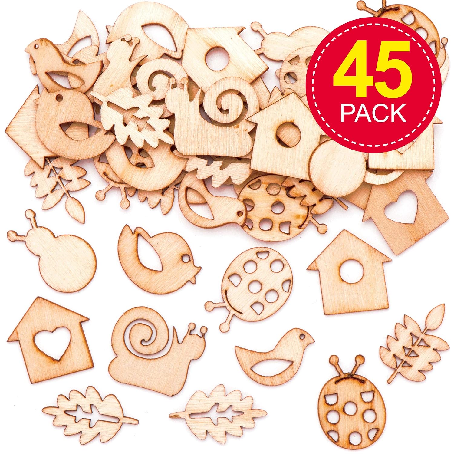 Baker Ross Garden Mini Wooden Shapes, Creative Art and Craft Supplies for Kids to Make and Decorate (45 Pack) - Image 3