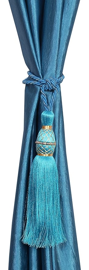 Decorista 2 Piece Polyester Curtain Tassels -15 cm x 2 cm x 2 cm, Blue