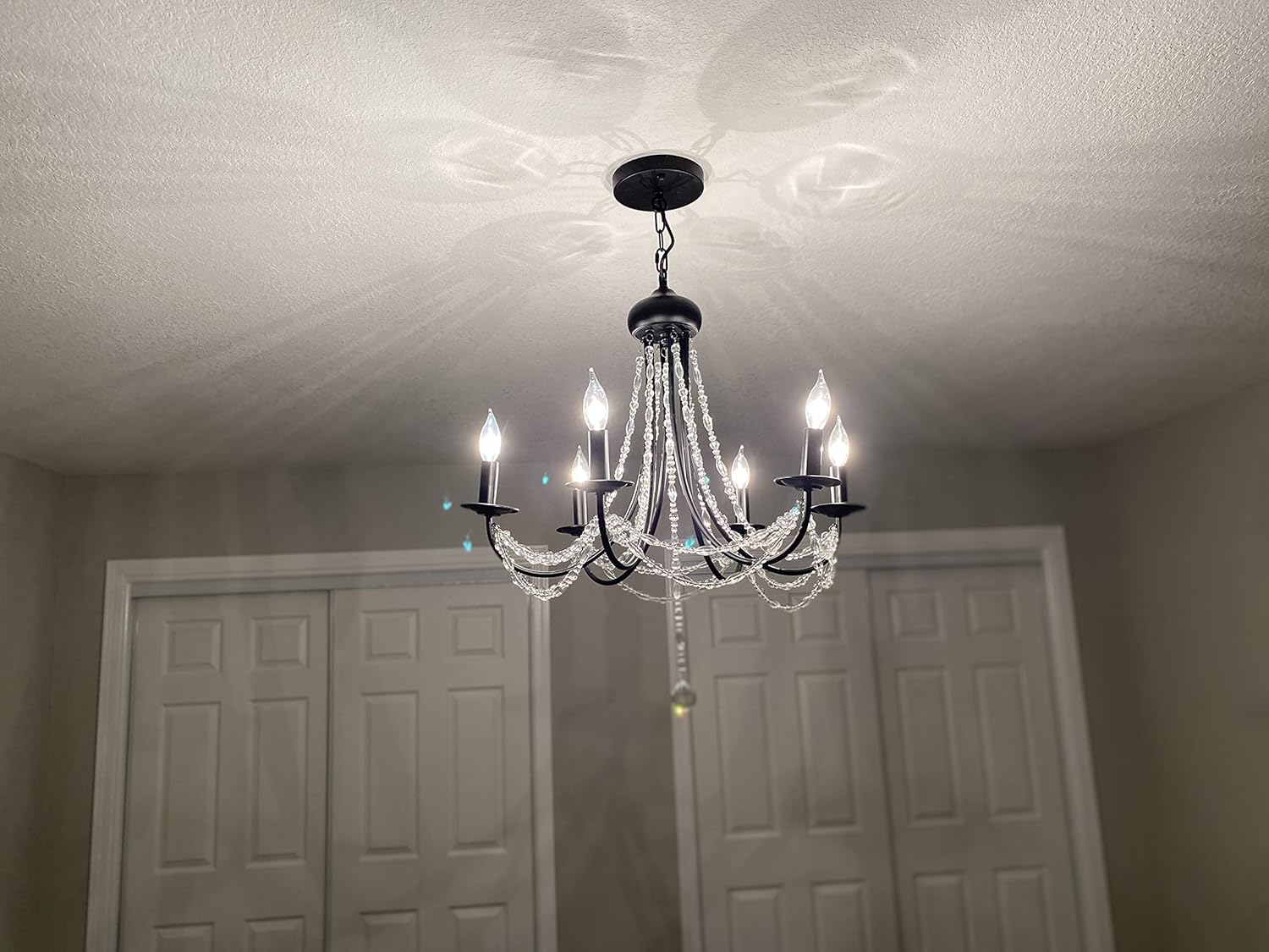 6-Light Black Farmhouse Crystal Chandelier Rustic Industrial Ceiling Lighting for Dining Room Living Room Kitchen Bedroom Foyer - - 