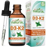 Why Not Natural Organic Vitamin D3 K2 (MK-7) Liquid Drops, 5000 IU of sublingual D3 with Coconut MCT Oil, for Strong Bones and Teeth, Heart and Immune Support