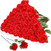 Hoemwarm 36 Pcs Silk Rose Bouquet Bridal Artificial Flowers,Fake Rose Long Stem Realistic Artificial Flowers Bulk for Wedding Bouquet Ball Arrangement Centerpiece Party Decor(red)