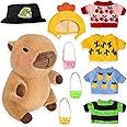 Kireidane Capybara Plush with 9 pcs Clothes & Accessories, 10.2 in Cute Capybara Stuffed Animal Plush Toys, Dress Up Cute Plushies for Girls/Boys (Brown)