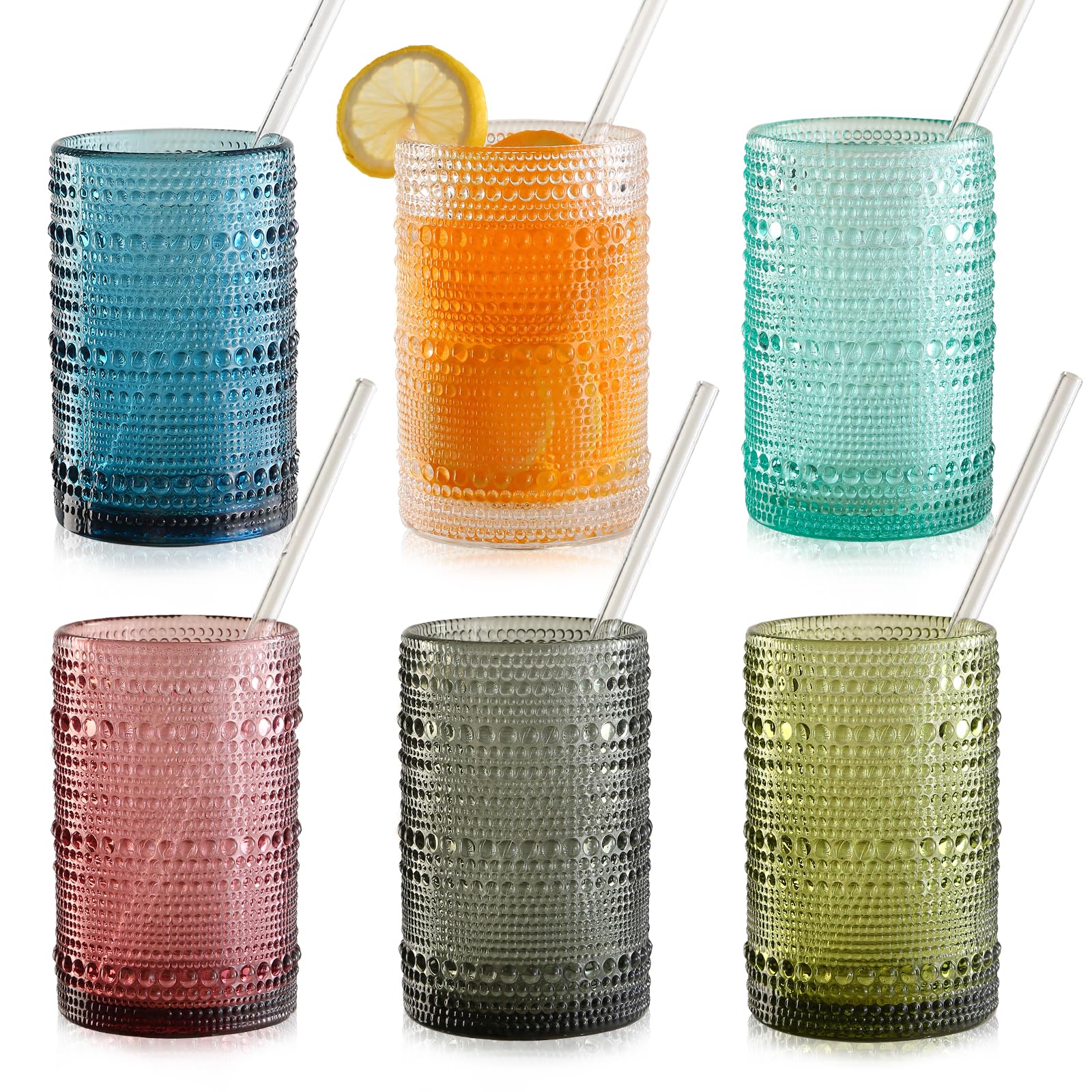 Photo 1 of KMIGRUAN 15oz Colored Hobnail Drinking Glasses Set of 6,Vintage Kitchen Glassware,Embossed Beaded Glass Cups,Water Tumbler for Cocktail,Juice and Various Mixed Drinks