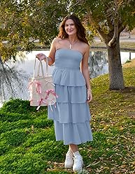ZESICA Women‘s Summer Boho Strapless Maxi Dress