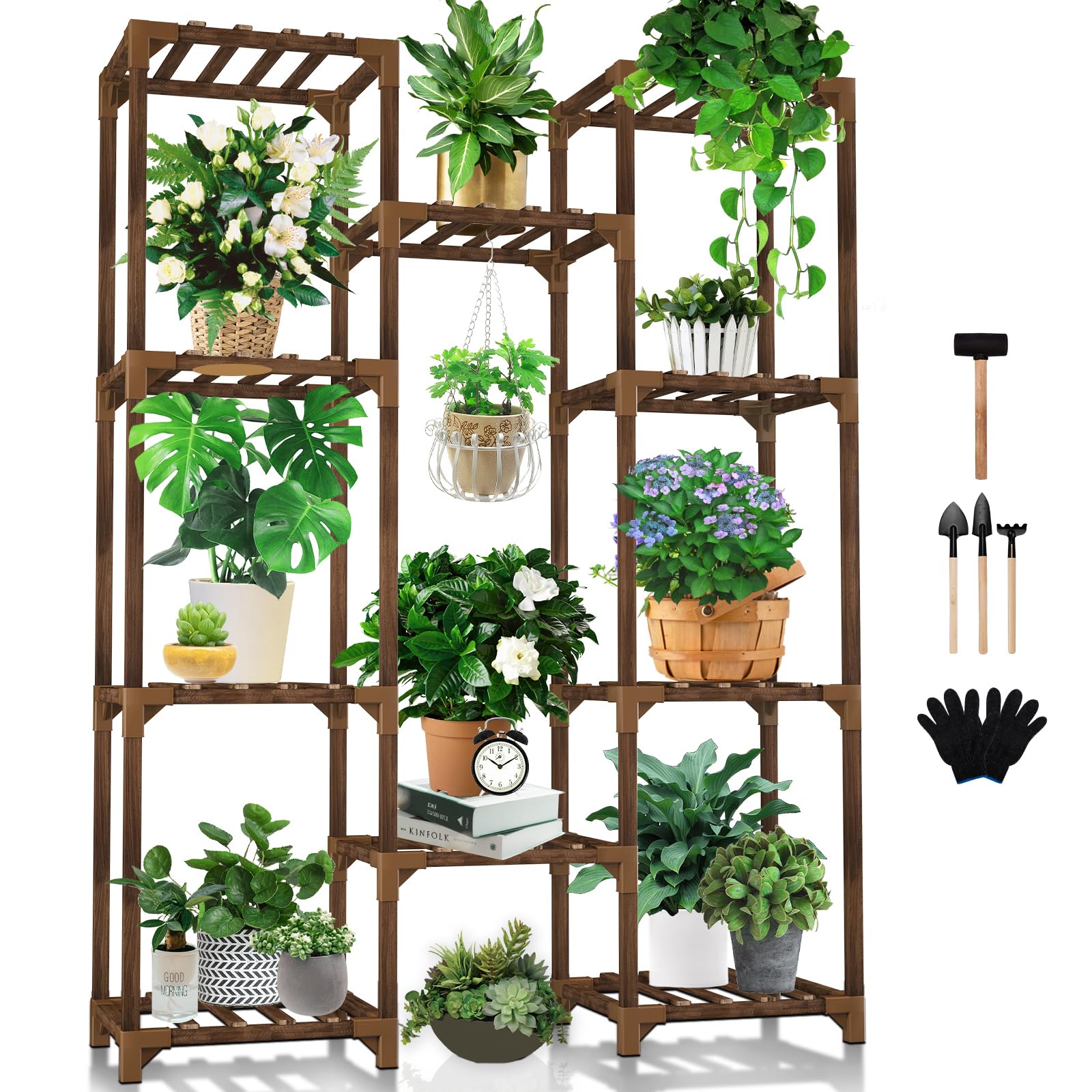 Photo 1 of Uneedem Plant Stand Indoor Outdoor, Tall Plant Shelf for Multiple Plants, 10 tiers 11 Pot Large Plant Rack Wood Plant Holder Plant Shelves for Room Corner Balcony Garden Patio