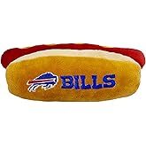 Pets First NFL Buffalo Bills HOT Dog Plush Dog & CAT Squeak Toy - Cutest HOT-Dog Snack Plush Toy for Dogs & Cats with Inner Squeaker & Beautiful Football Team Name/Logo, 8 x 5 x 3 Inches