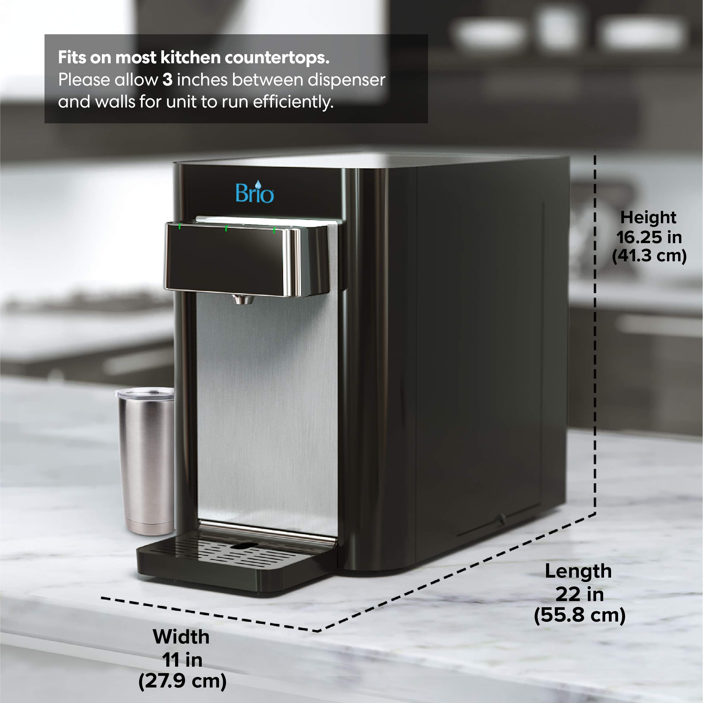 Brio Self-Cleaning Countertop Bottleless Water Cooler Dispenser - with 2-Stage Water Filter and Installation Kit, Tri Temp Dispense, UV Cleaning - Black