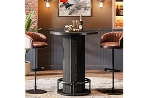 Tribesigns Round Bar Table, 39.4" H Wood Bistro Pub Table with Metal Ring Footrest for Dining Coffee Cocktail Living Room, Small Space, Black(Only Table)