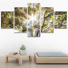 SIGNWIN 5 Panel Canvas Wall Art Green Forest...