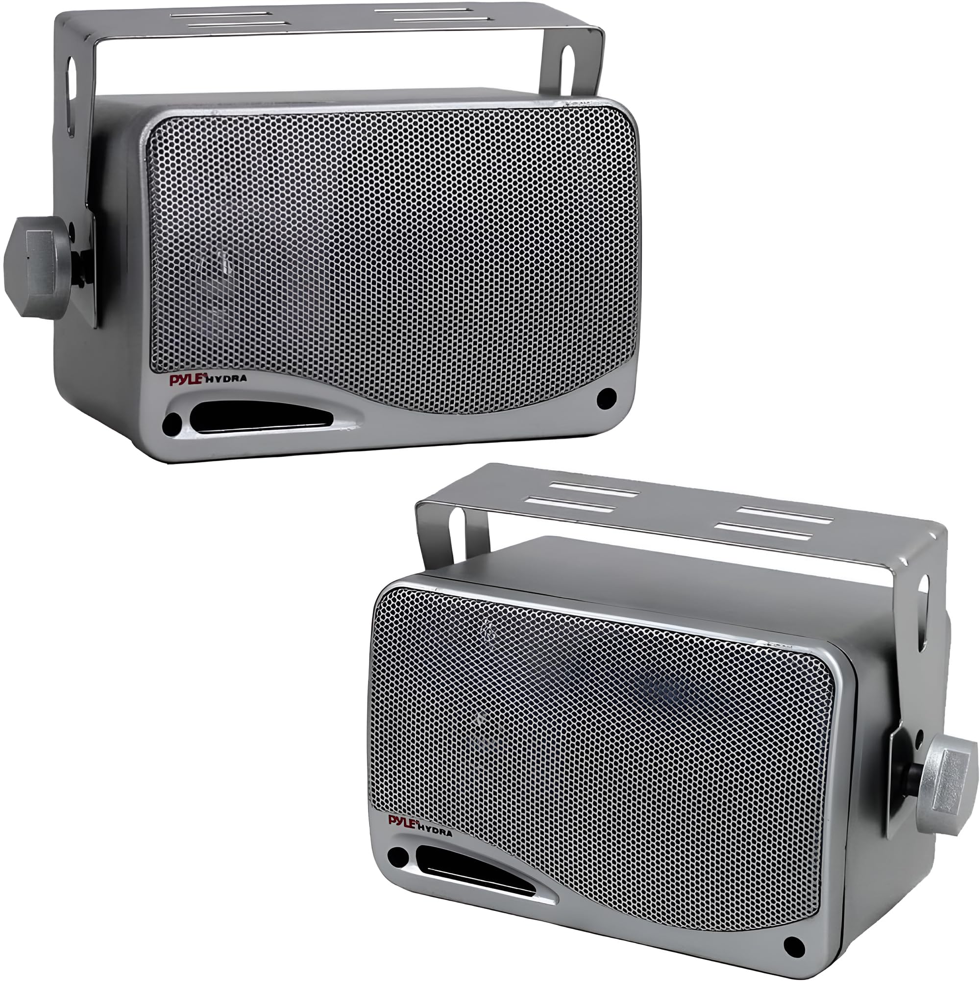 Pyle 3-Way Waterproof Marine Box Speakers - 9cm, 200-Watt Dual Indoor Outdoor Speaker System - Weatherproof/Waterproof Outdoor Speaker - Home, Boat, Pool, Patio Indoor Outdoor Use (Silver)