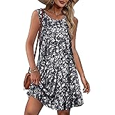 Summer Dresses for Women Beach Boho Sleeveless Vintage Floral Flowy Pocket Tshirt Tank Sundresses