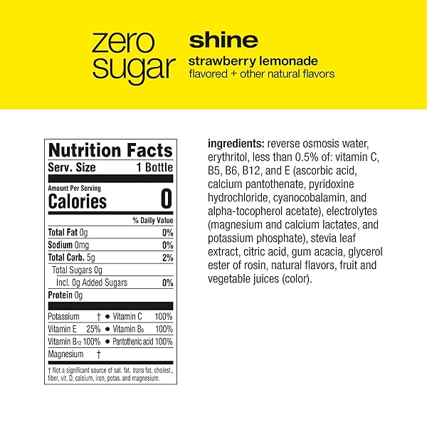 VITAMINWATER ZERO SHINE, ELECTROLYTE ENHANCED WATER W/VITAMINS, STRAWBERRY LEMONADE DRINK, 20 FL OZ