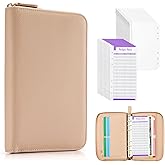 SEEKIND A6 Budget Binder, Money Saving Binder with Zipper Envelopes, PU Leather Wallet Budget Planner,Cash Envelopes and Expense Budget Sheets for Budgeting(Pink)