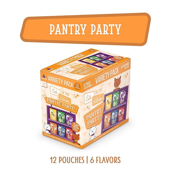 WERUVA CATS IN THE KITCHEN, PANTRY PARTY POUCH VARIETY PACK IN GRAVY CAT FOOD, 3OZ POUCH (PACK OF 12)