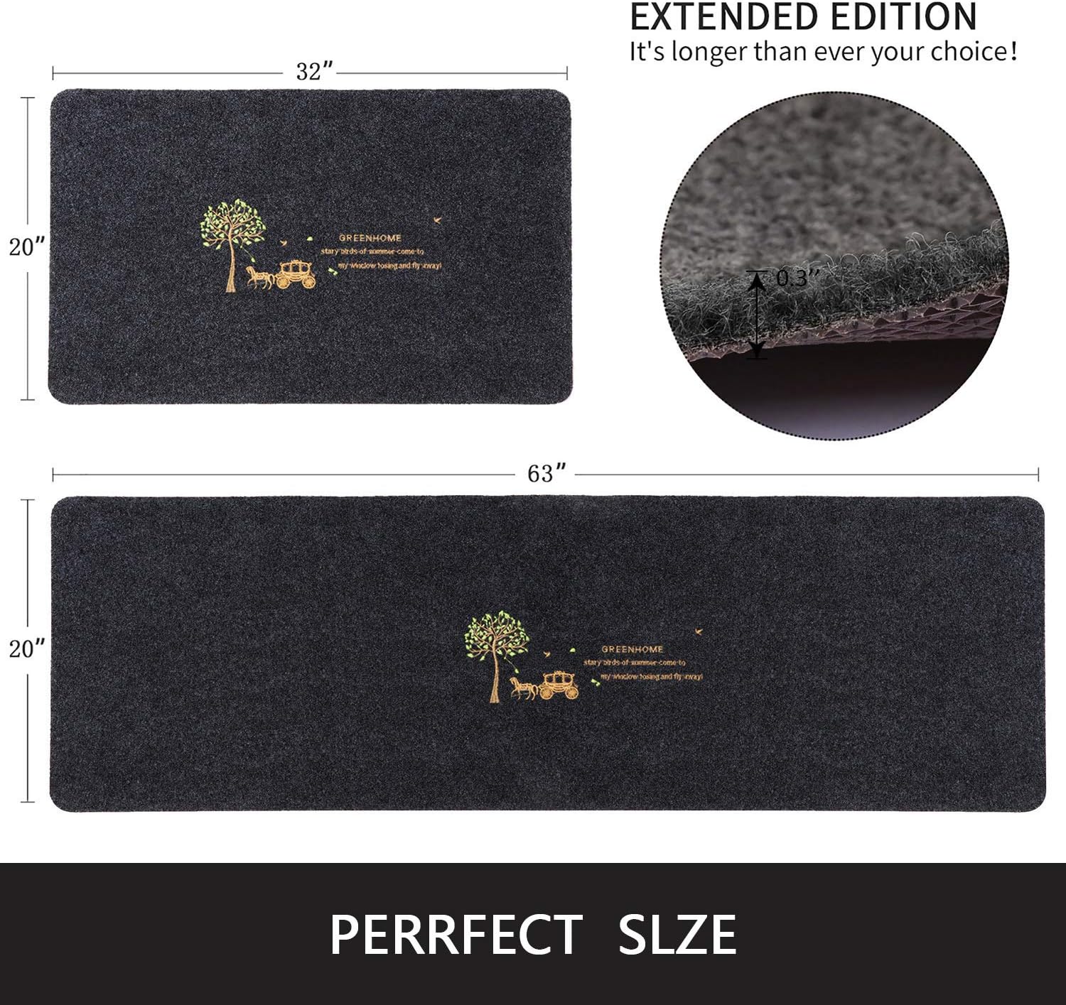 Aocii Kitchen Rugs and Mats 2 Piece Set, 20X32''+20x63'' Rugs for Floor, Kitchen Runner Easy Washable Area Rugs, Waterproof and Oil Absorbent Comfort Floor Mat, Dirt-Resistant Rugs (Gray Carriage): Kitchen & Dining